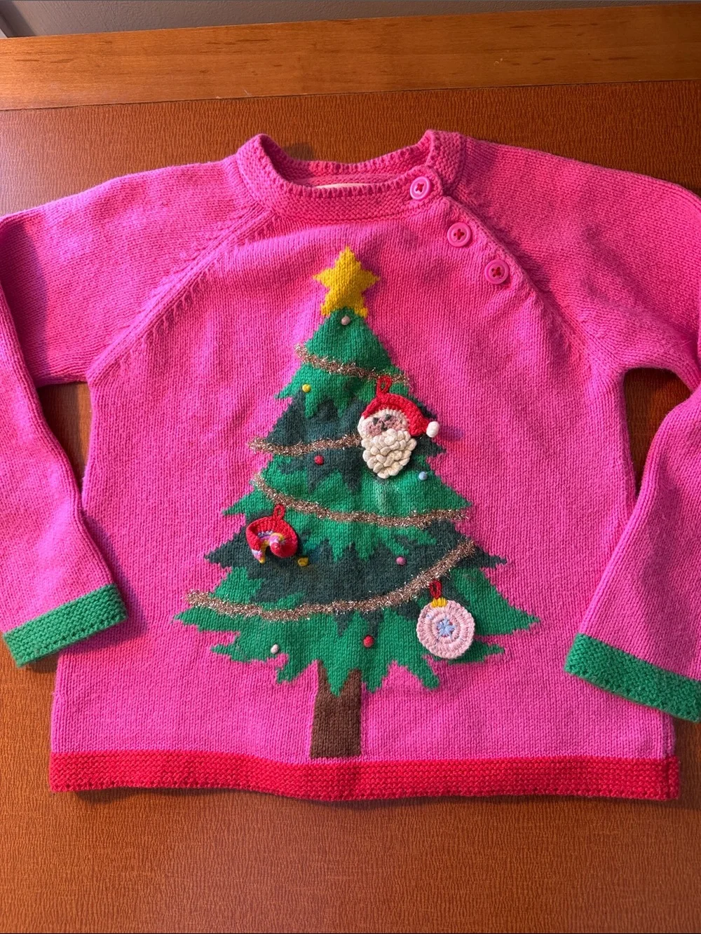 Mini Boden Hot Pink Holiday Sweater Top
